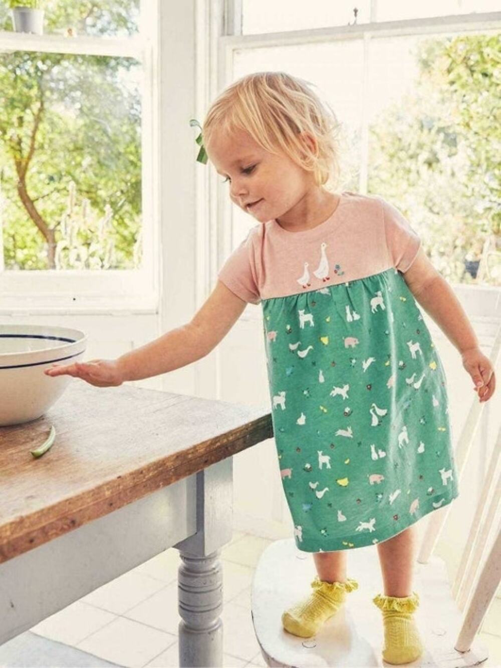 Mini Boden Baby Girls' Farm Animal Print Dress - Pink/Teal, 3-6M